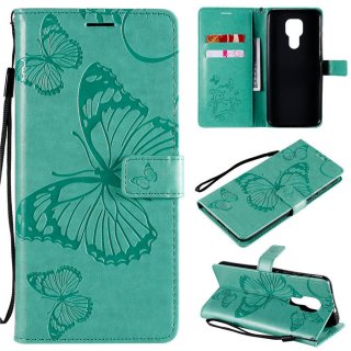 Motorola Moto G9 Play Embossed Butterfly Wallet Magnetic Stand Case Green