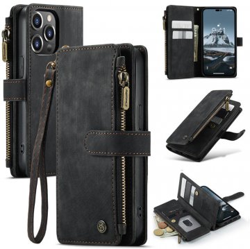 CaseMe iPhone 14 Pro Wallet Case with Wrist Strap Black