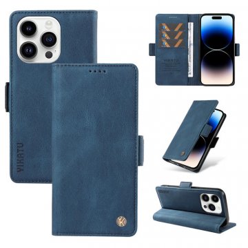 YIKATU iPhone 14 Pro Max Skin-touch Wallet Kickstand Case Blue