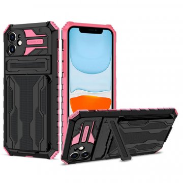 iPhone 11 Card Slot Kickstand Drop-proof TPU + PC Case Pink