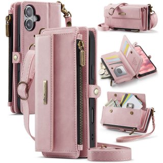 CaseMe iPhone 17 Crossbody Wallet Case with RFID Blocking & Wireless Charging Pink