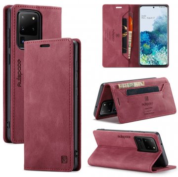 Autspace Samsung Galaxy S20 Ultra Wallet Kickstand Magnetic Case Red