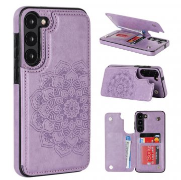 Mandala Embossed Samsung Galaxy S23 Plus Case with Card Holder Purple