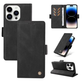 YIKATU iPhone 14 Pro Skin-touch Wallet Kickstand Case Black