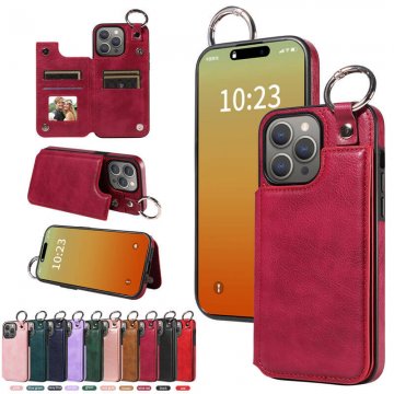 Card Holder Kickstand PU Leather Phone Case Cover Wine Red