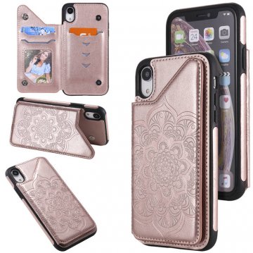iPhone XR Embossed Wallet Magnetic Stand Case Rose Gold