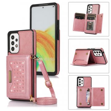 Bling Crossbody Wallet Samsung Galaxy A53 5G Case with Strap Rose Gold