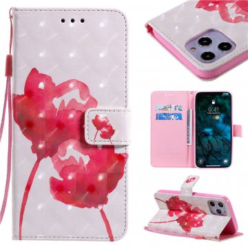 iPhone 12 Pro Max Red Rose Painted Wallet Magnetic Kickstand Case