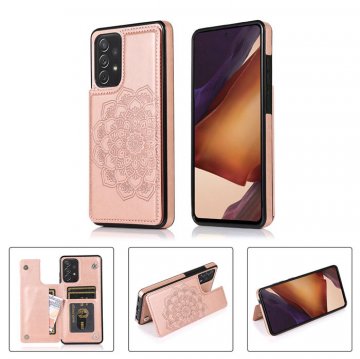 Mandala Embossed Samsung Galaxy A52 Case with Card Holder Rose Gold