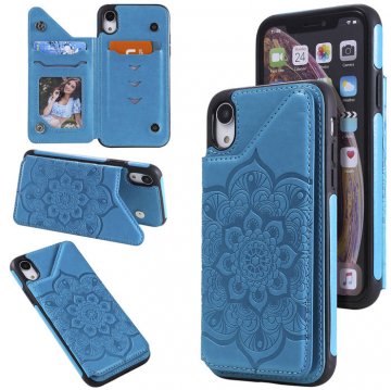 iPhone XR Embossed Wallet Magnetic Stand Case Blue