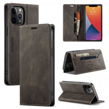 Autspace iPhone 12 Pro Wallet Kickstand Magnetic Shockproof Case Coffee