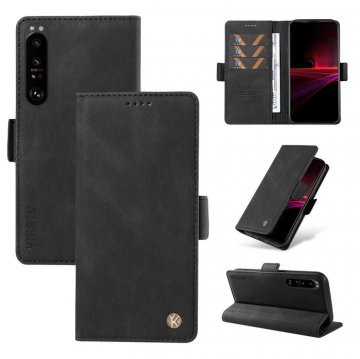 YIKATU Sony Xperia 1 III Skin-touch Wallet Kickstand Case Black