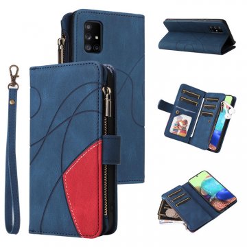 Samsung Galaxy A71 5G Zipper Wallet Magnetic Stand Case Blue