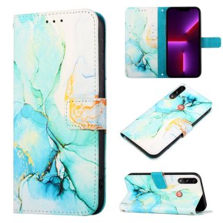 Marble Pattern Moto E7 Power Wallet Stand Case Green