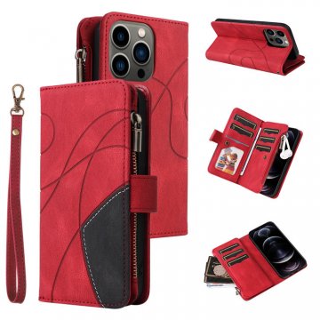 iPhone 12/12 Pro Zipper Wallet Magnetic Stand Case Red