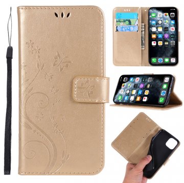 iPhone 11 Pro Butterfly Pattern Wallet Magnetic Stand PU Leather Case Gold