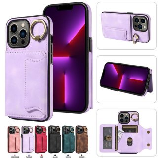 For iPhone 13 Pro Card Holder Ring Kickstand Case Purple