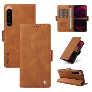 YIKATU Sony Xperia 5 III Skin-touch Wallet Kickstand Case Brown