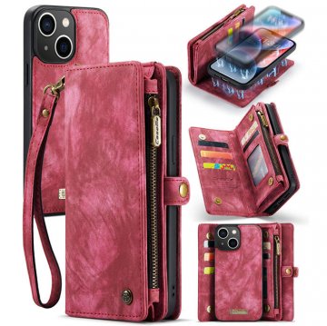 CaseMe iPhone 13 Mini Zipper Wallet Case with Wrist Strap Red