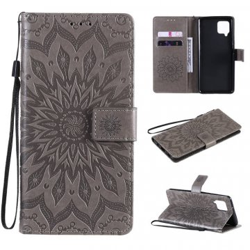 Samsung Galaxy A52 5G Embossed Sunflower Wallet Magnetic Stand Case Gray