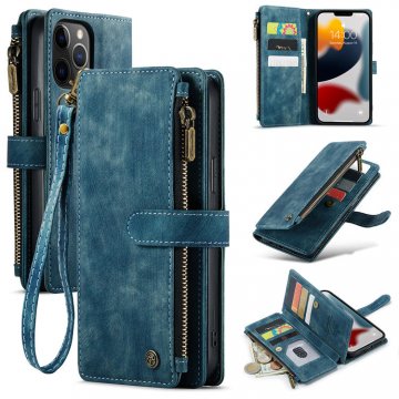 CaseMe iPhone 12 Pro Max Wallet Kickstand Retro Case Blue