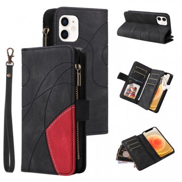 iPhone 12 Mini Zipper Wallet Magnetic Stand Case Black