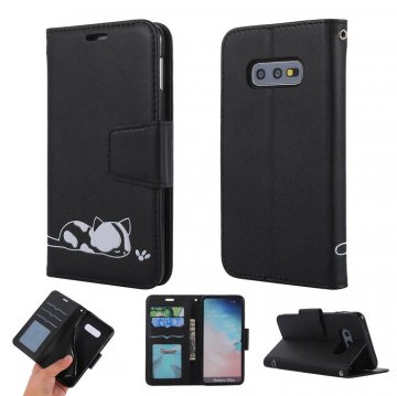 Samsung Galaxy S10e Cat Pattern Wallet Magnetic Stand Case Black