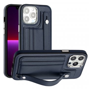 Wrist Design Card Holder TPU + PU Leather Phone Case Blue