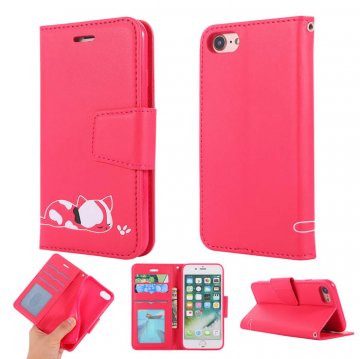 iPhone 7/8 Cat Pattern Wallet Magnetic Stand Leather Case Red
