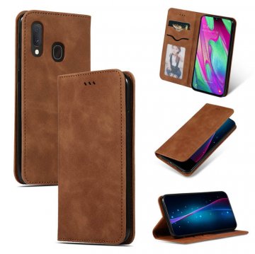 Samsung Galaxy A20e Magnetic Flip Wallet Stand Case Brown