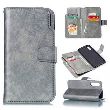 Huawei P30 Wallet 9 Card Slots Crazy Horse Leather Case Gray