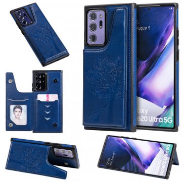 Samsung Galaxy Note 20 Ultra Luxury Tree and Cat Magnetic Card Slots Stand Cover Blue
