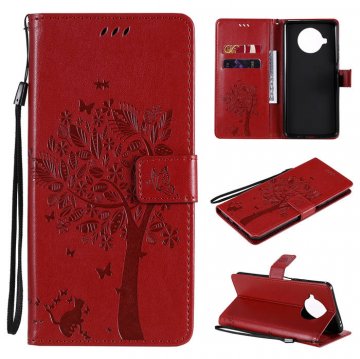 Xiaomi Mi 10T Lite Embossed Tree Cat Butterfly Wallet Stand Case Red