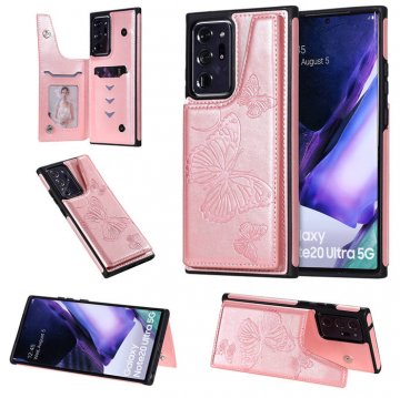 Samsung Galaxy Note 20 Ultra Luxury Butterfly Magnetic Card Slots Stand Case Rose Gold