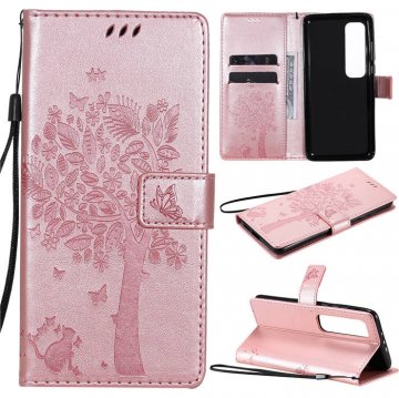 Xiaomi Mi 10 Ultra Embossed Tree Cat Butterfly Wallet Stand Case Rose Gold