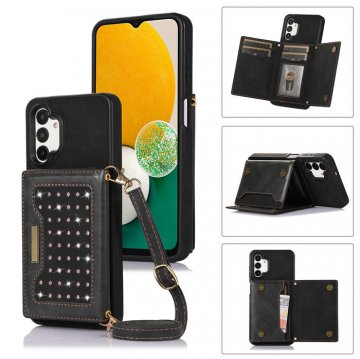 Bling Crossbody Wallet Samsung Galaxy A13 5G Case with Strap Black