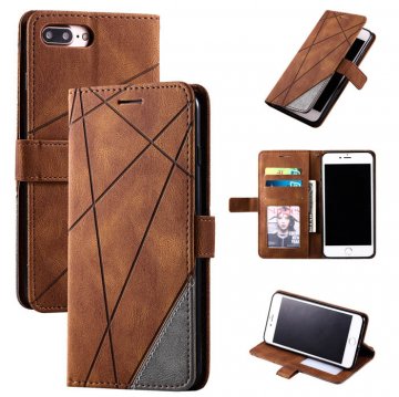 iPhone 7 Plus/8 Plus Wallet Splicing Kickstand PU Leather Case Brown