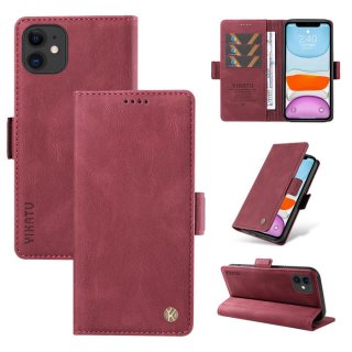 YIKATU iPhone 12 Mini Skin-touch Wallet Kickstand Case Wine Red