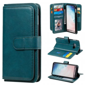 Samsung Galaxy S10e Multi-function 10 Card Slots Wallet Case Dark Green