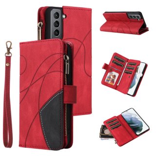 Samsung Galaxy S21 Zipper Wallet Magnetic Stand Case Red
