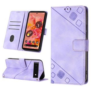 Skin-friendly Google Pixel 6 Wallet Stand Case with Wrist Strap Purple