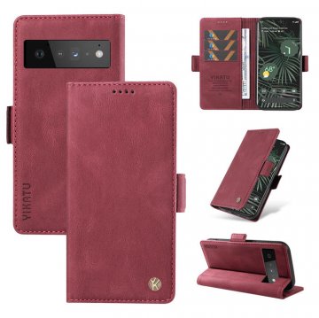 YIKATU Google Pixel 6 Pro Skin-touch Wallet Kickstand Case Wine Red