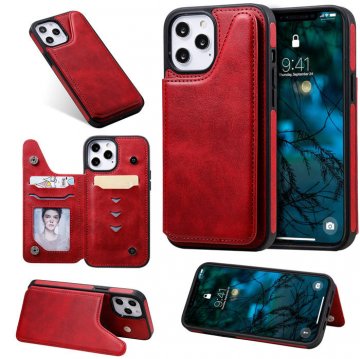 iPhone 12 Pro Max Luxury Leather Magnetic Card Slots Stand Cover Red