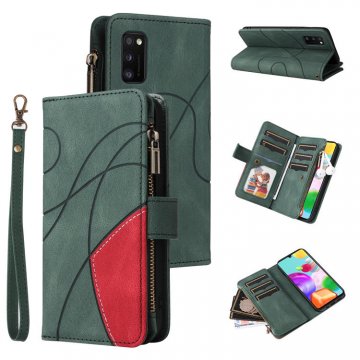 Samsung Galaxy A41 Zipper Wallet Magnetic Stand Case Green