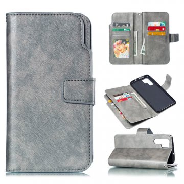 Huawei P30 Pro Wallet 9 Card Slots Crazy Horse Leather Case Gray
