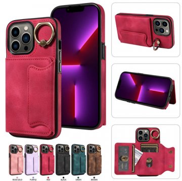 For iPhone 13 Pro Card Holder Ring Kickstand Case Red