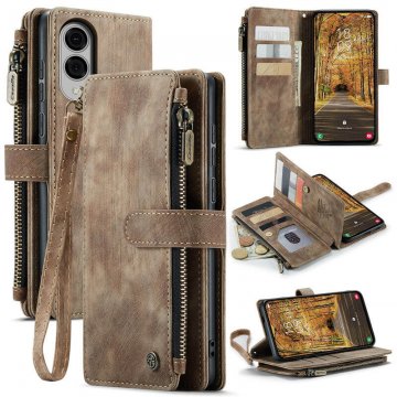 CaseMe Samsung Galaxy S25 Edge Wallet kickstand Case with Wrist Strap Coffee