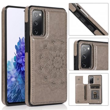 Mandala Embossed Samsung Galaxy S20 FE Case with Card Holder Gray