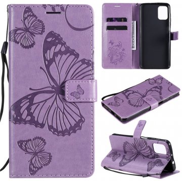 Motorola Moto G9 Plus Embossed Butterfly Wallet Magnetic Stand Case Purple