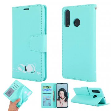 Huawei P30 Lite Cat Pattern Wallet Magnetic Stand Case Mint